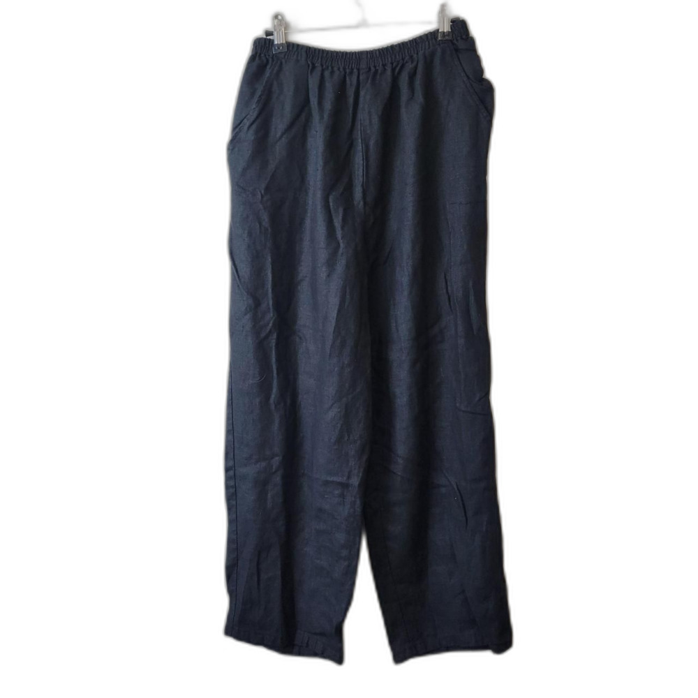 The Uniform Black Linen Wide Leg Pants Elastic Waist Size S